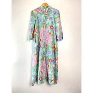 Stella Fagin Kimono Style Lounge Gown House Coat Robe Flower Mod 60s Vintage